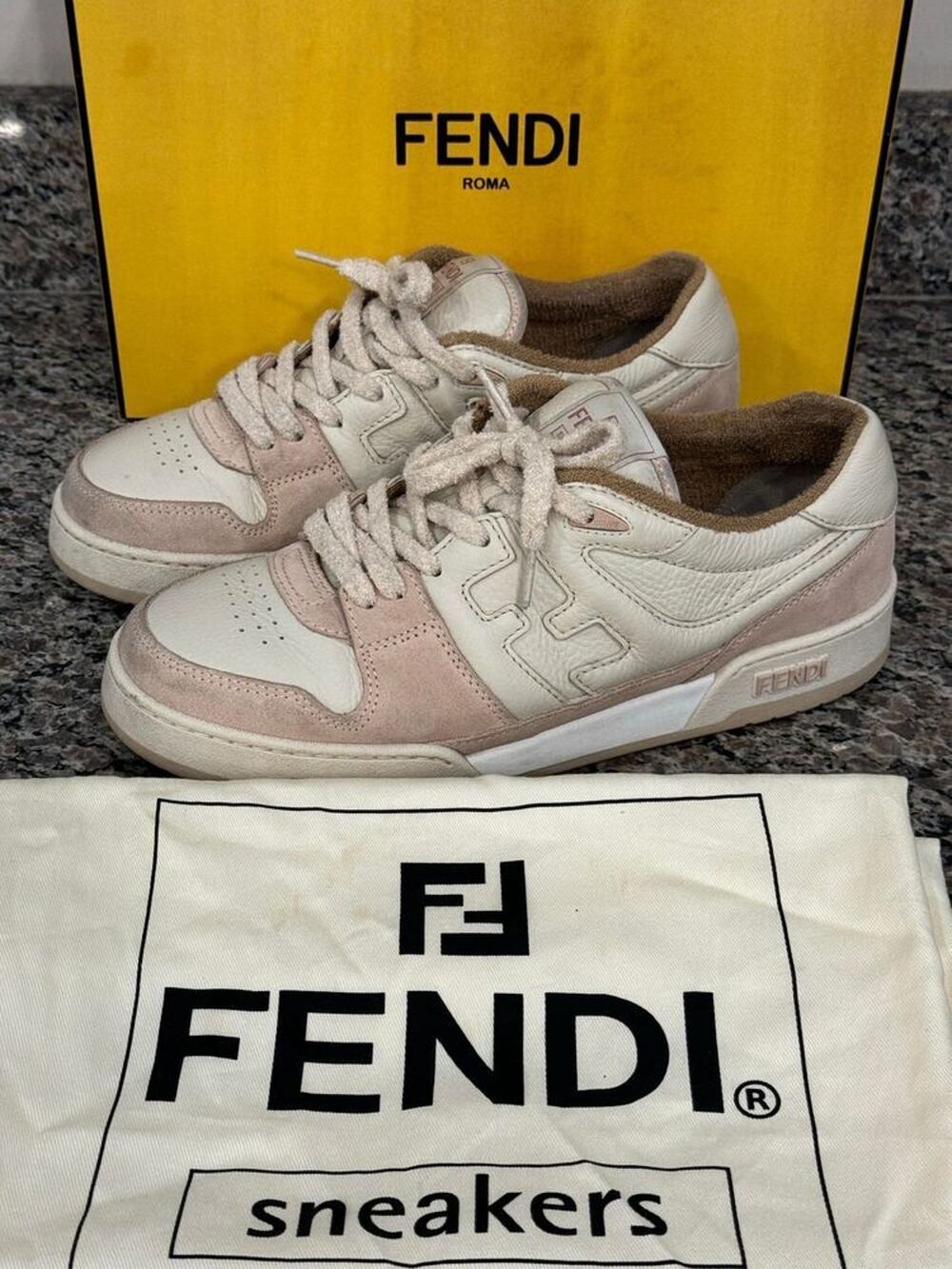 Fendi Match Sneaker Fendi Logo Sneakers White / Pink Women Size 7 E - VWG 331178